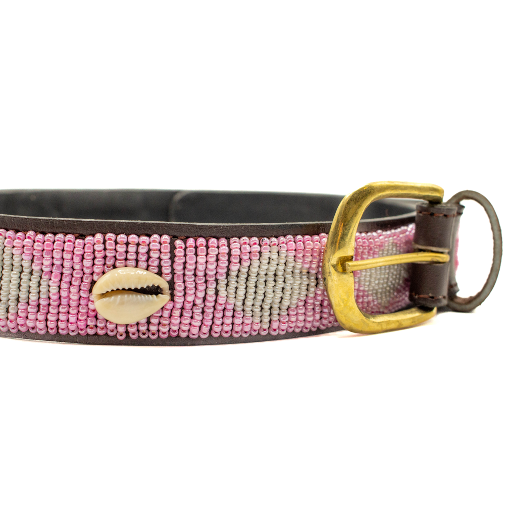 Ceinture en perles et cuir Gigi Pink Shell