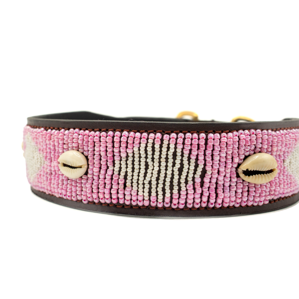 Collier pour chien en perles et cuir Gigi Pink Shell