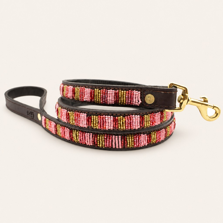 Laisse pour chien en perles et cuir Gigi Valhia