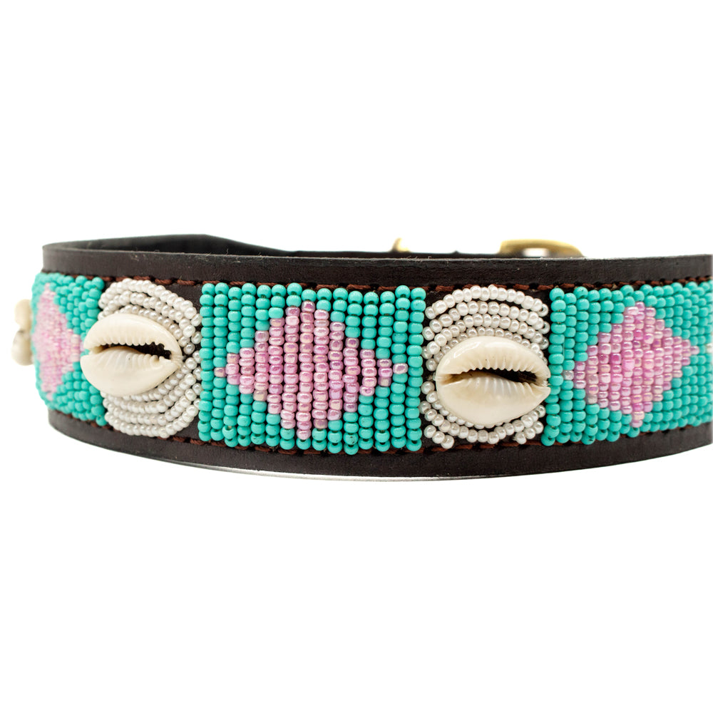 Collier pour chien en perles et cuir Gigi Seashell