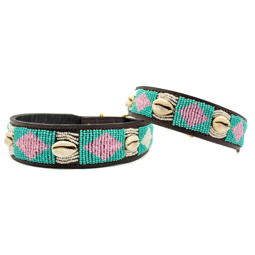 Collier pour chien en perles et cuir Gigi Seashell