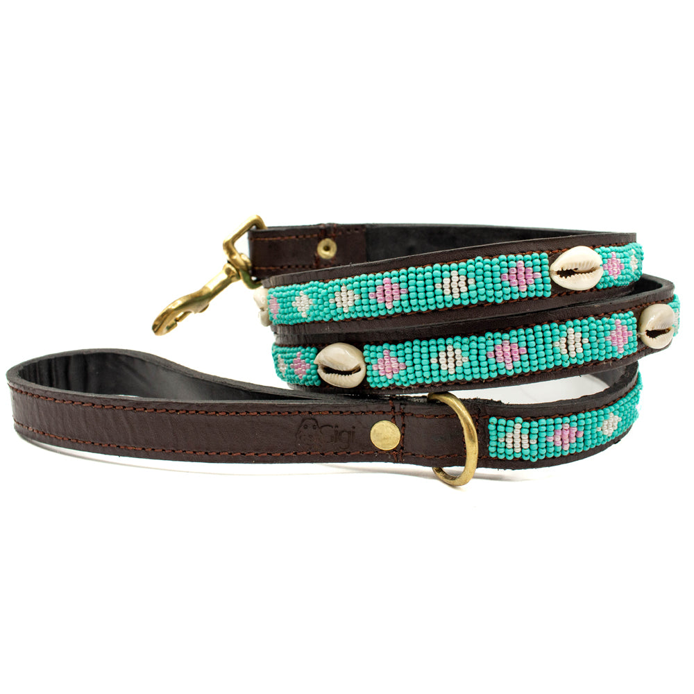 Laisse pour chien en perles et cuir Gigi Seashell