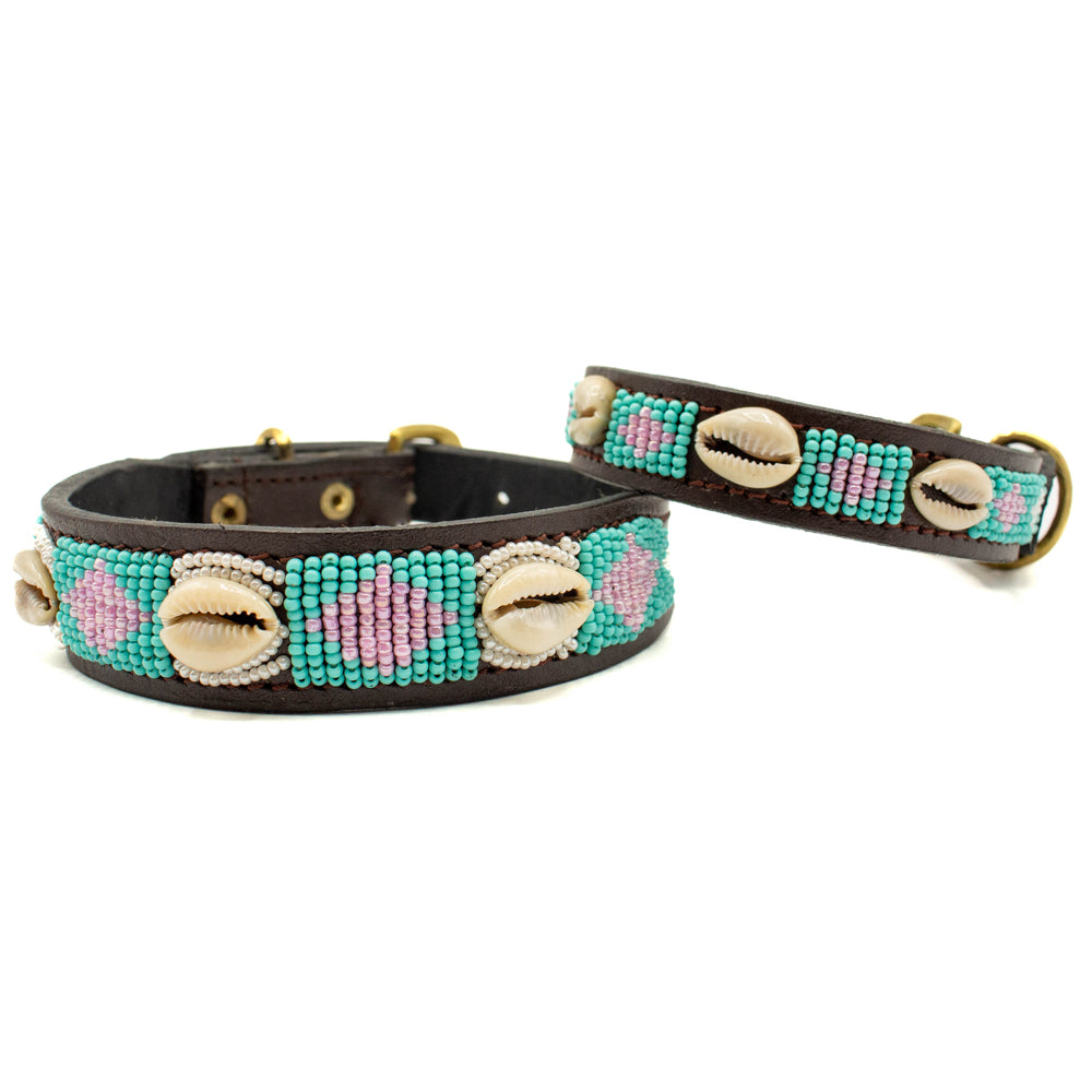 Collier pour chien en perles et cuir Gigi Seashell