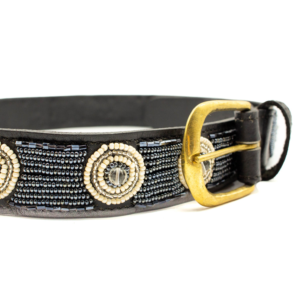 Ceinture en perles et cuir Gigi Silver