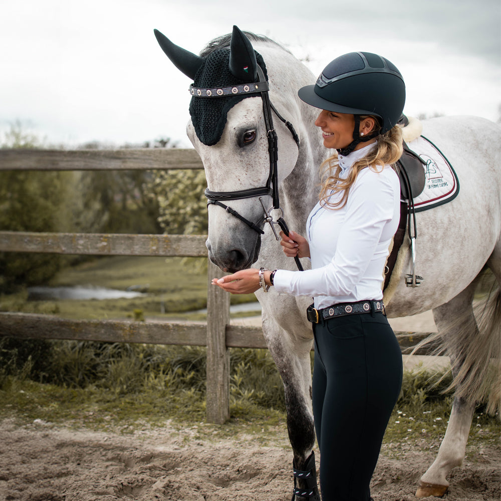 Frontal cheval en perles et cuir Gigi Silver