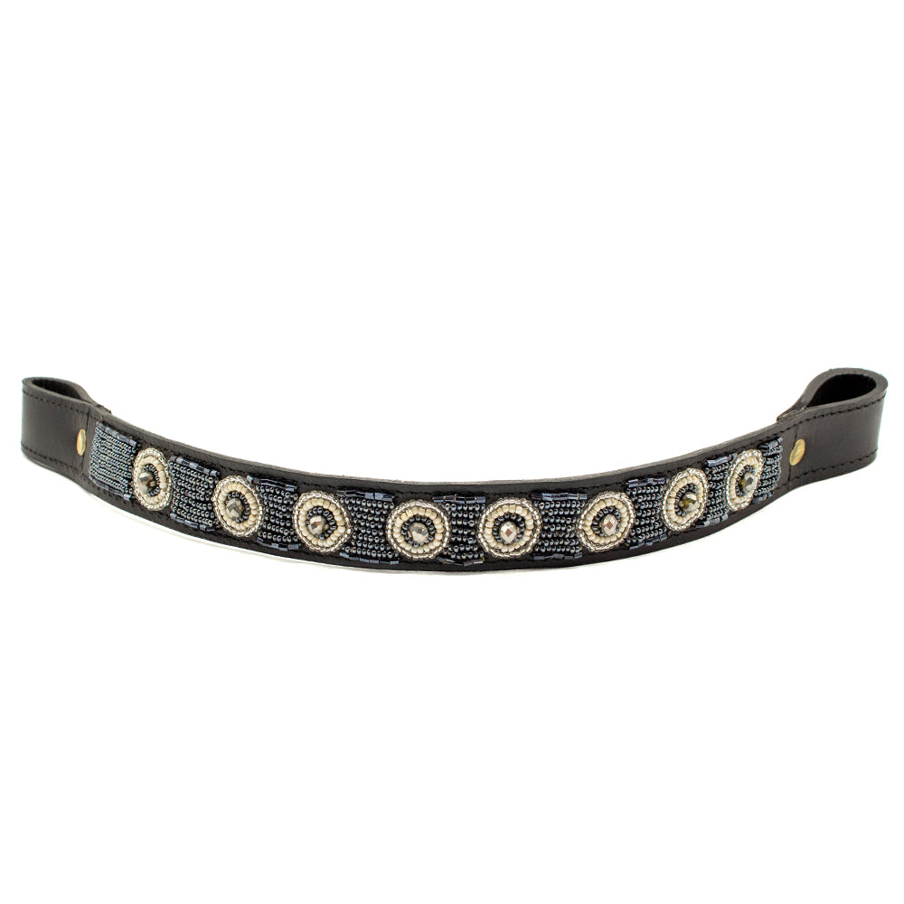 Frontal cheval en perles et cuir Gigi Silver