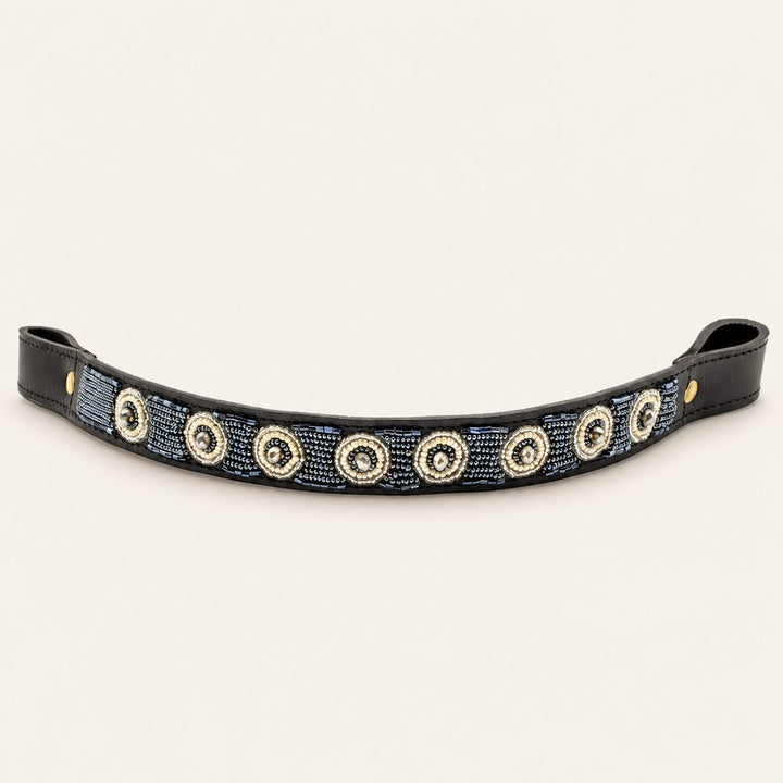 Frontal cheval en perles et cuir Gigi Silver