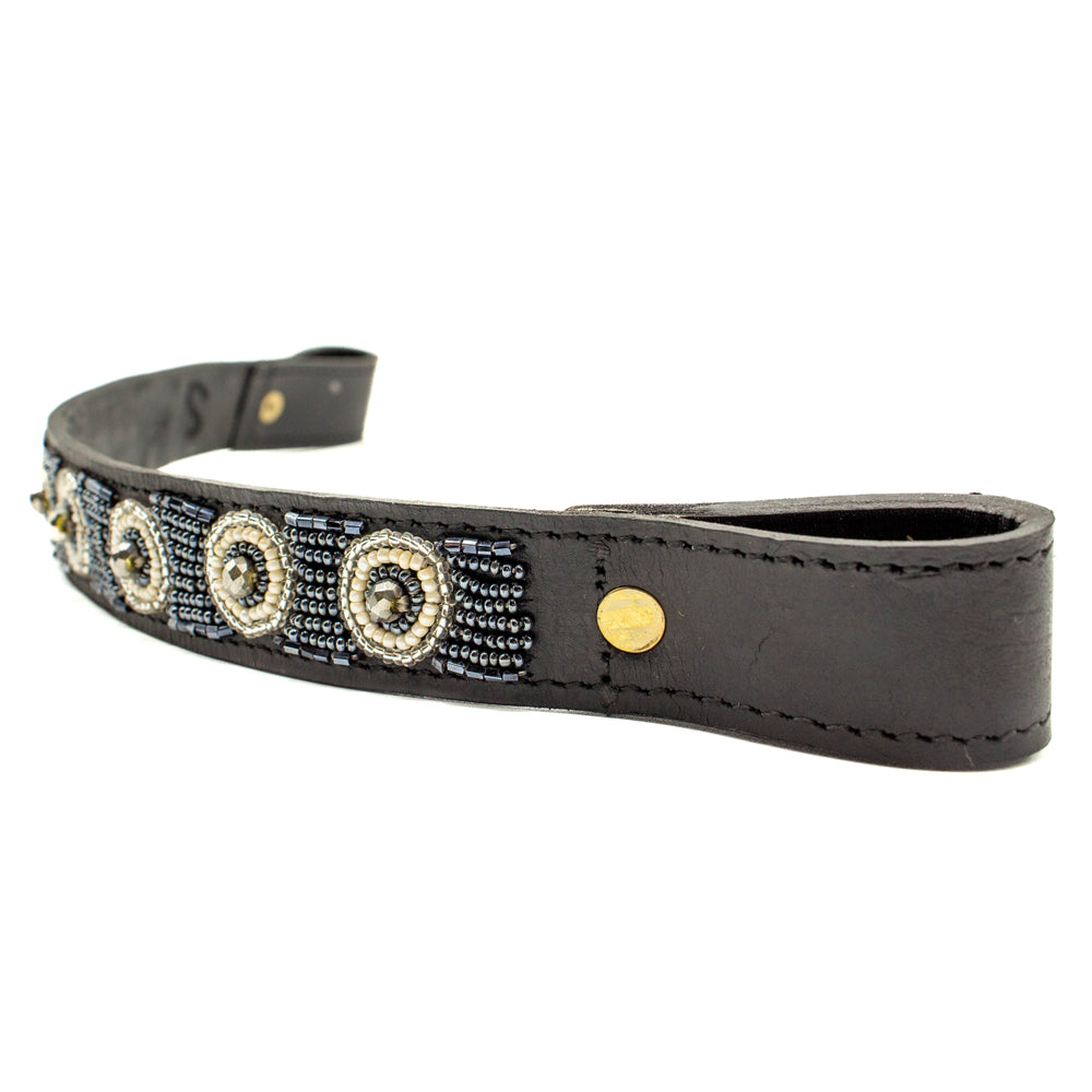 Frontal cheval en perles et cuir Gigi Silver