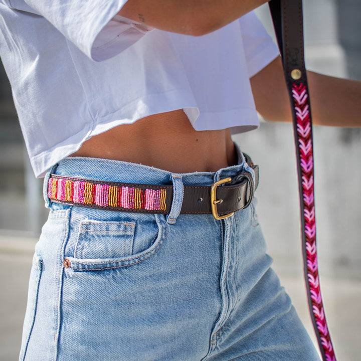 Ceinture en perles et cuir Gigi Valhia