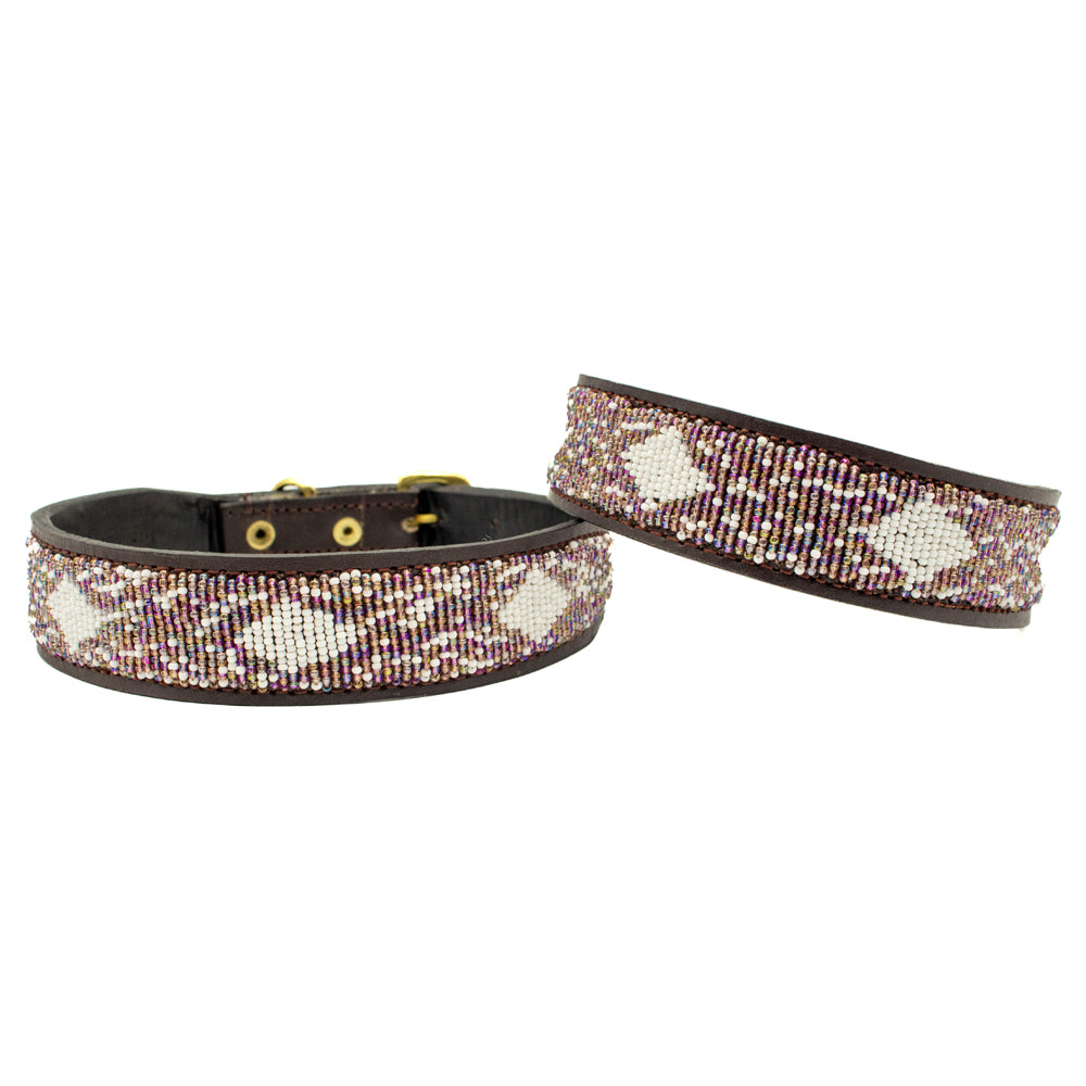 Collier pour chien en perles et cuir Gigi Violette