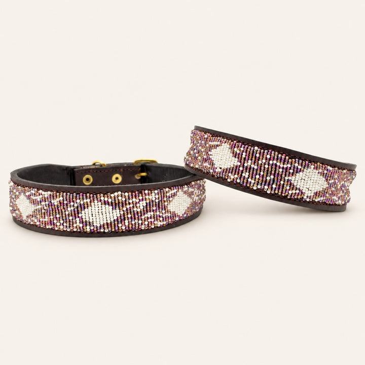 Collier pour chien en perles et cuir Gigi Violette
