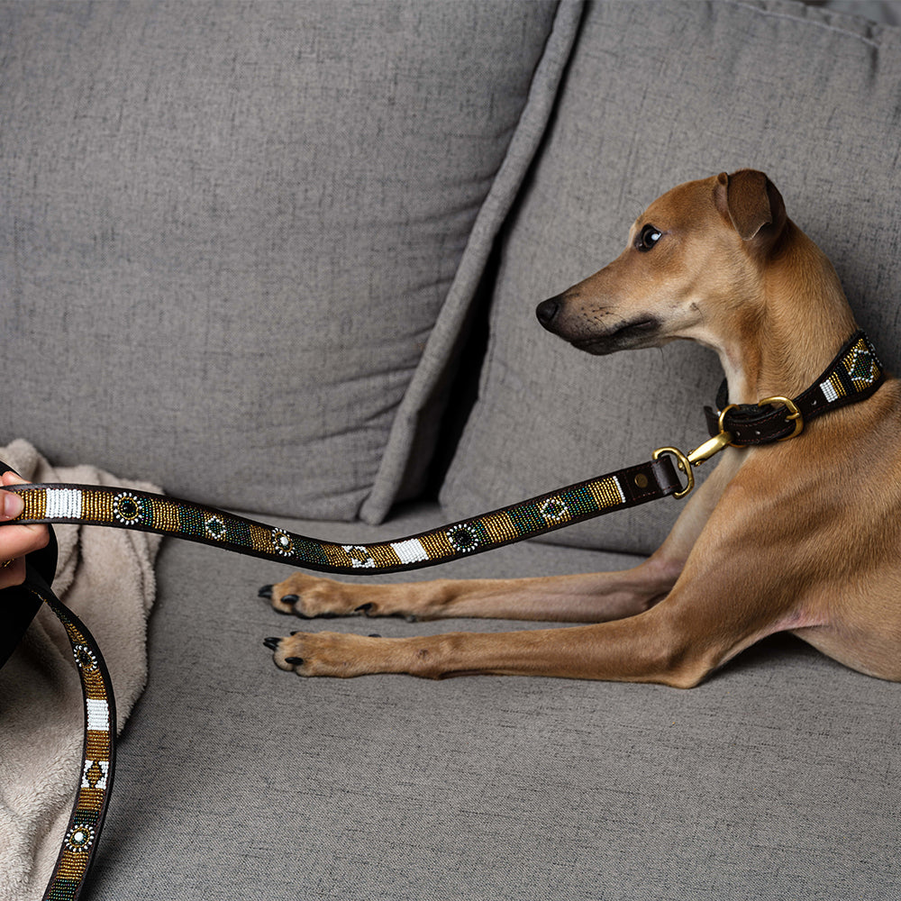 Laisse pour chien en perles et cuir Gigi Scottie