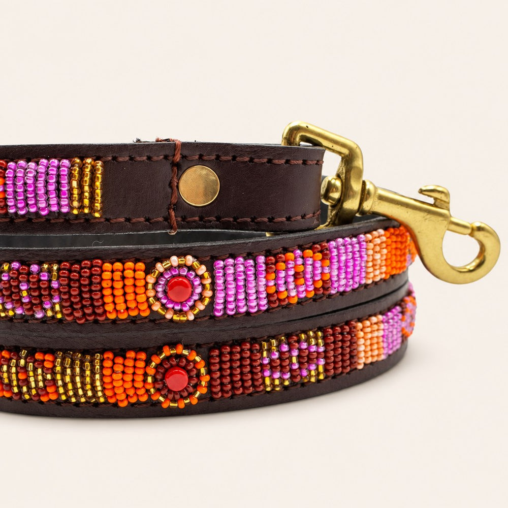 Laisse pour chien en perles et cuir Gigi Vini